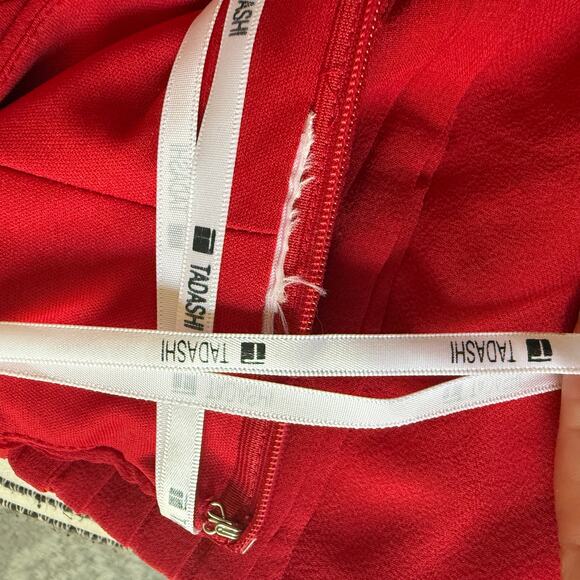 TADASHI SHOJI Red Silk Chiffon Ruffle Skirt Halter Sheath Cocktail Dress Medium - Picture 6 of 8